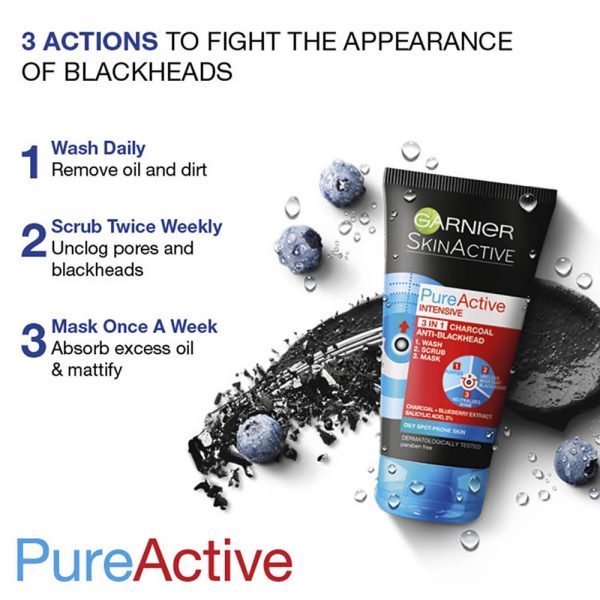Garnier Pure Active Intensive 3 in 1 Charcoal Anti-Blackhead Wash