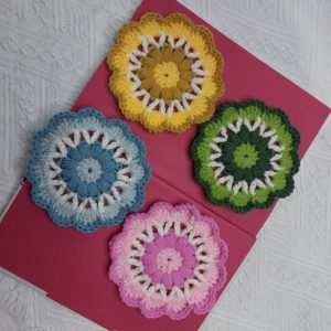 Crochet Flower & Crochet Coaster Tutorial - Easy for beginner (English subtitles)