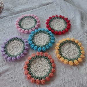 Tulip coaster crochet - Easy beginning crochet pattern for everyone ( English subtitles)