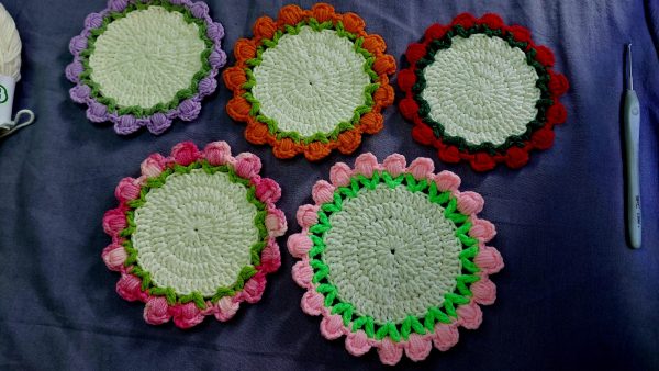 Pressed Tulip Crochet Flower Coaster