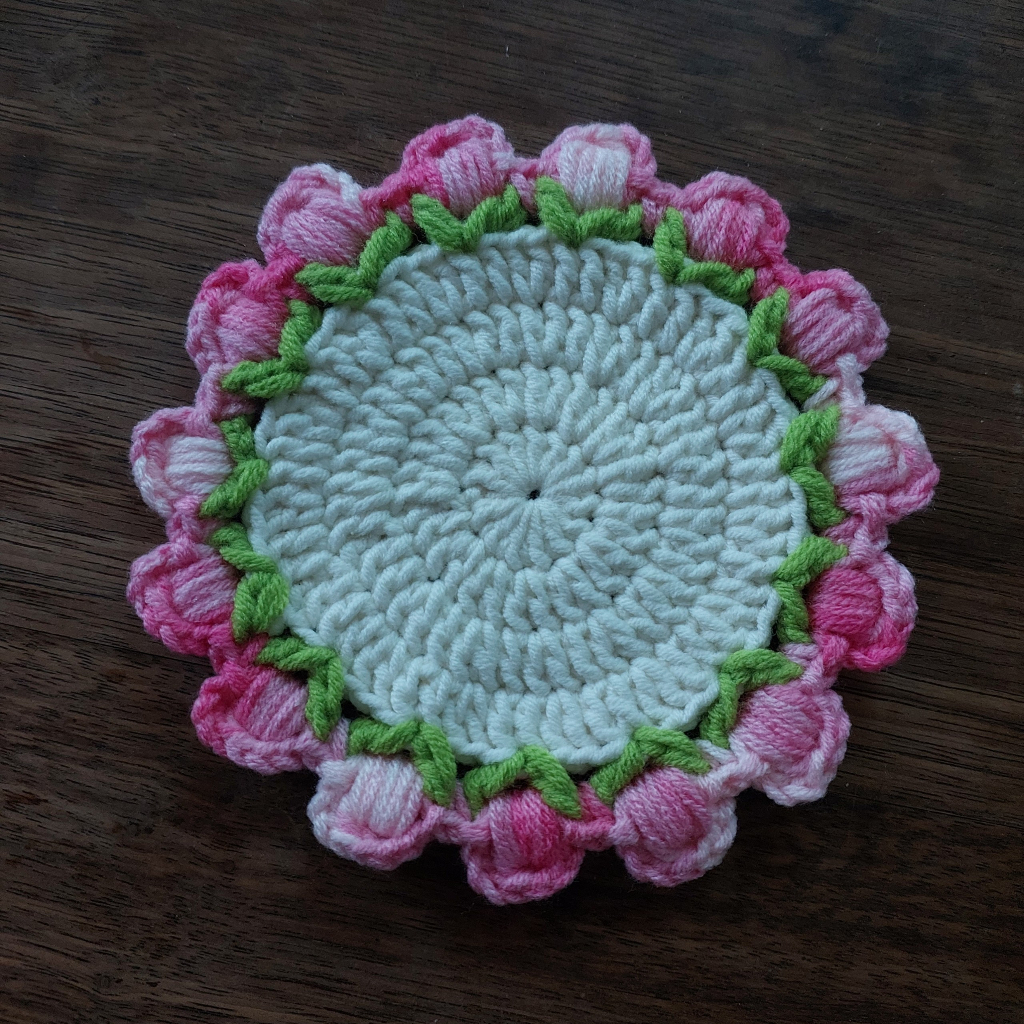 Pressed Tulip Crochet Coaster Pattern for Beginners
